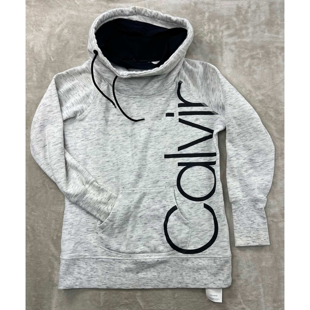 GUC Calvin Klein Performance Womens Grey Space Dye Cowl Neck Logo Hoodie Small